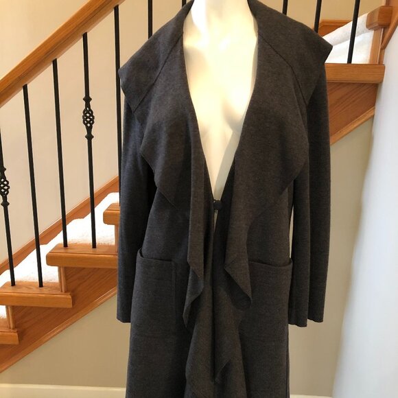 Kay Unger New York Designer Waterfall Detail Wool Coat Charcoal Grey Sz 12 - Picture 1 of 6